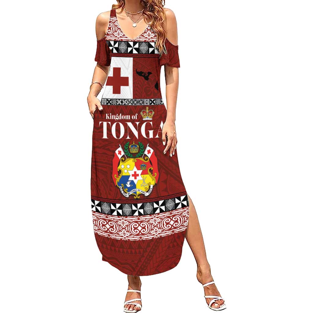 Tongan Culture Summer Maxi Dress Ngatu Art Tattoo and Emblem of Tonga LT03 Women Red - Polynesian Pride