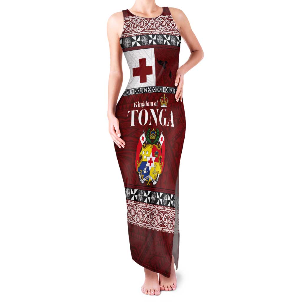 Tongan Culture Tank Maxi Dress Ngatu Art Tattoo and Emblem of Tonga LT03 Women Red - Polynesian Pride