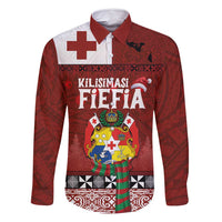 Tongan Christmas Family Matching Mermaid Dress and Hawaiian Shirt Kilisimasi Fiefia with Ngatu Art Tattoo LT03 Dad's Shirt - Long Sleeve Red - Polynesian Pride