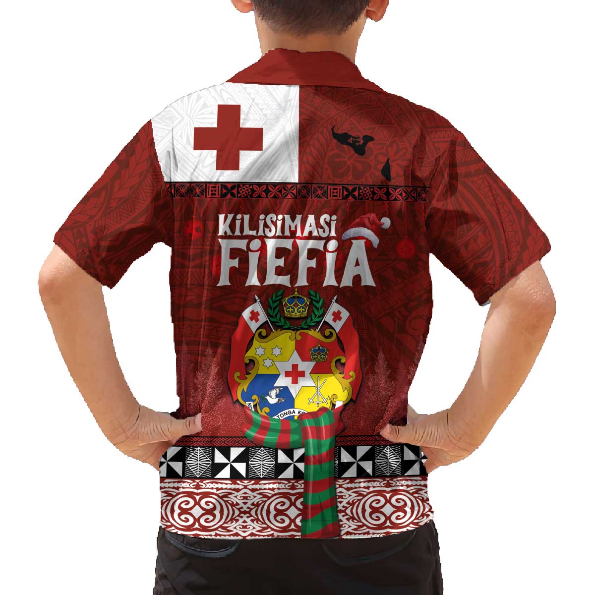 Tongan Christmas Family Matching Off The Shoulder Long Sleeve Dress and Hawaiian Shirt Kilisimasi Fiefia with Ngatu Art Tattoo LT03 - Polynesian Pride