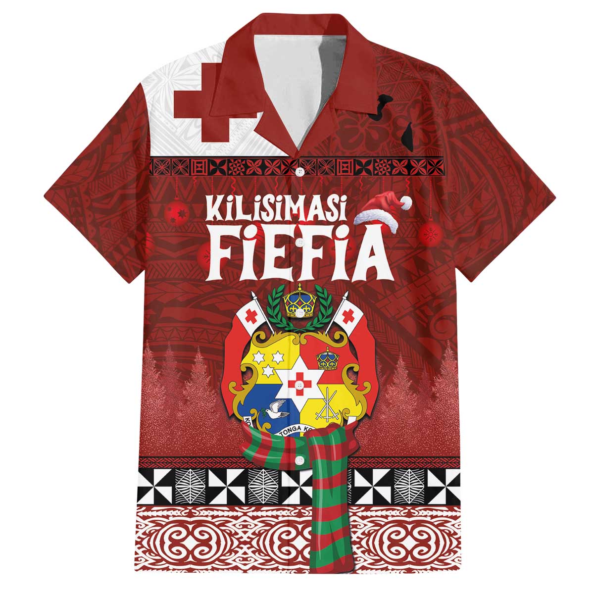 Tongan Christmas Family Matching Off The Shoulder Long Sleeve Dress and Hawaiian Shirt Kilisimasi Fiefia with Ngatu Art Tattoo LT03 Dad's Shirt - Short Sleeve Red - Polynesian Pride