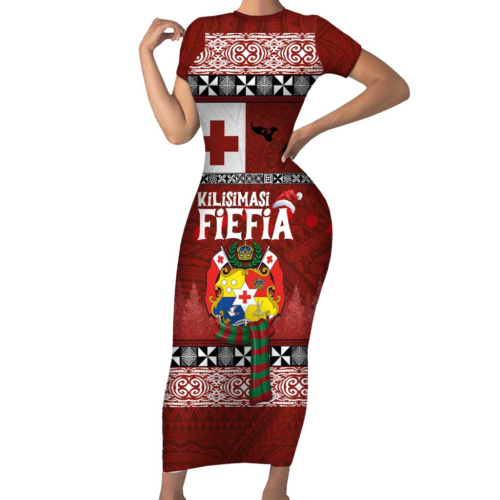 Tongan Christmas Family Matching Short Sleeve Bodycon Dress and Hawaiian Shirt Kilisimasi Fiefia with Ngatu Art Tattoo LT03 Mom's Dress Red - Polynesian Pride