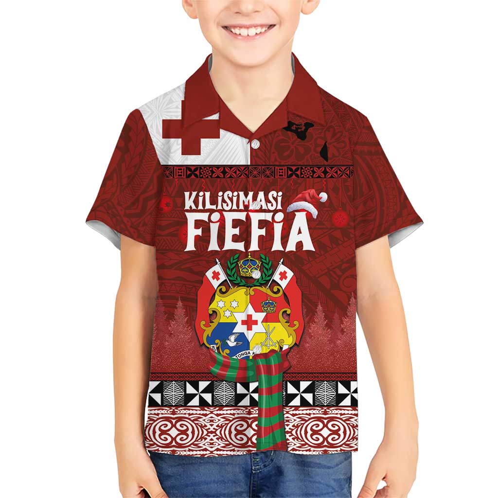 Tongan Christmas Kid Hawaiian Shirt Kilisimasi Fiefia with Ngatu Art Tattoo LT03 Kid Red - Polynesian Pride