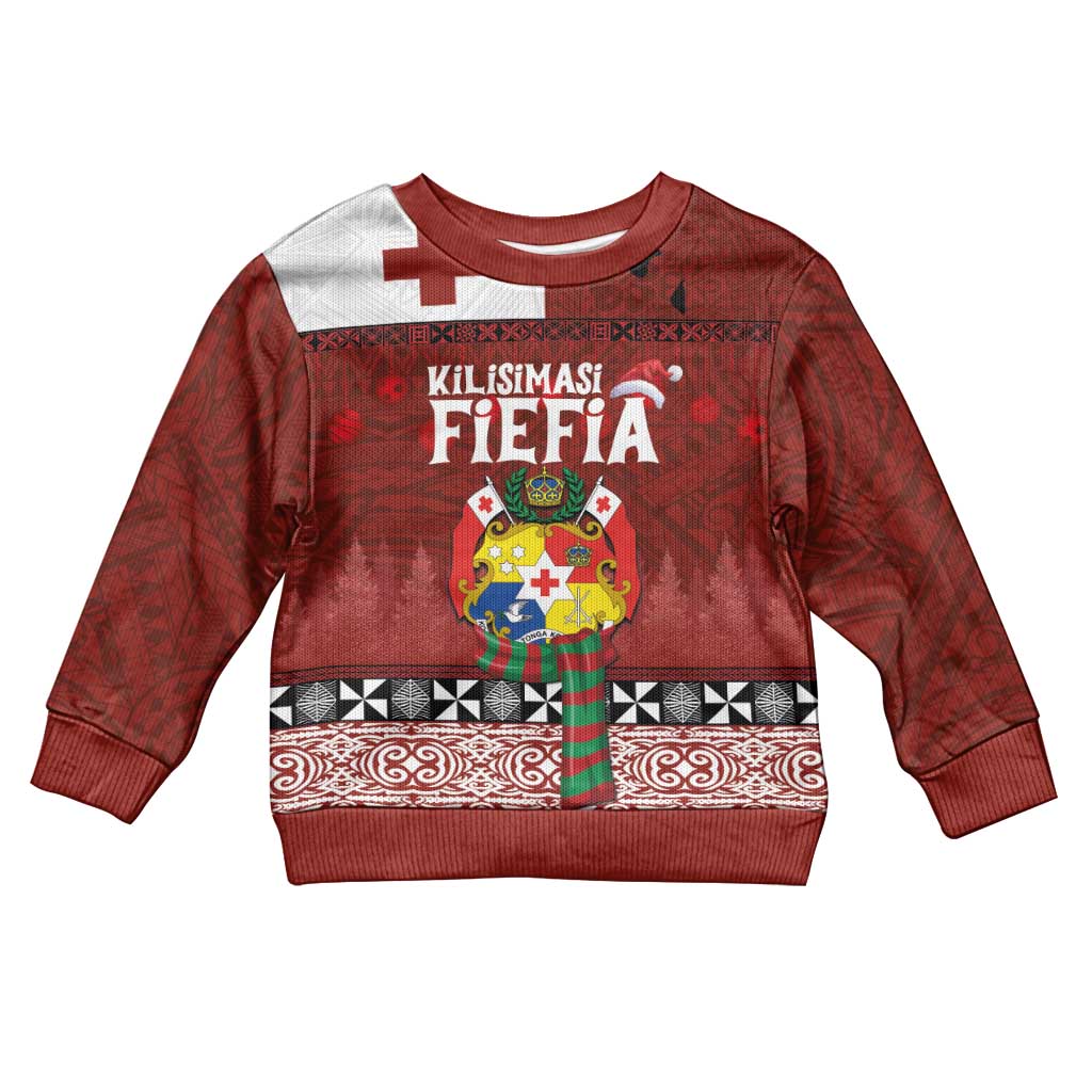 Tongan Christmas Kid Ugly Christmas Sweater Kilisimasi Fiefia with Ngatu Art Tattoo LT03 Kid Red - Polynesian Pride