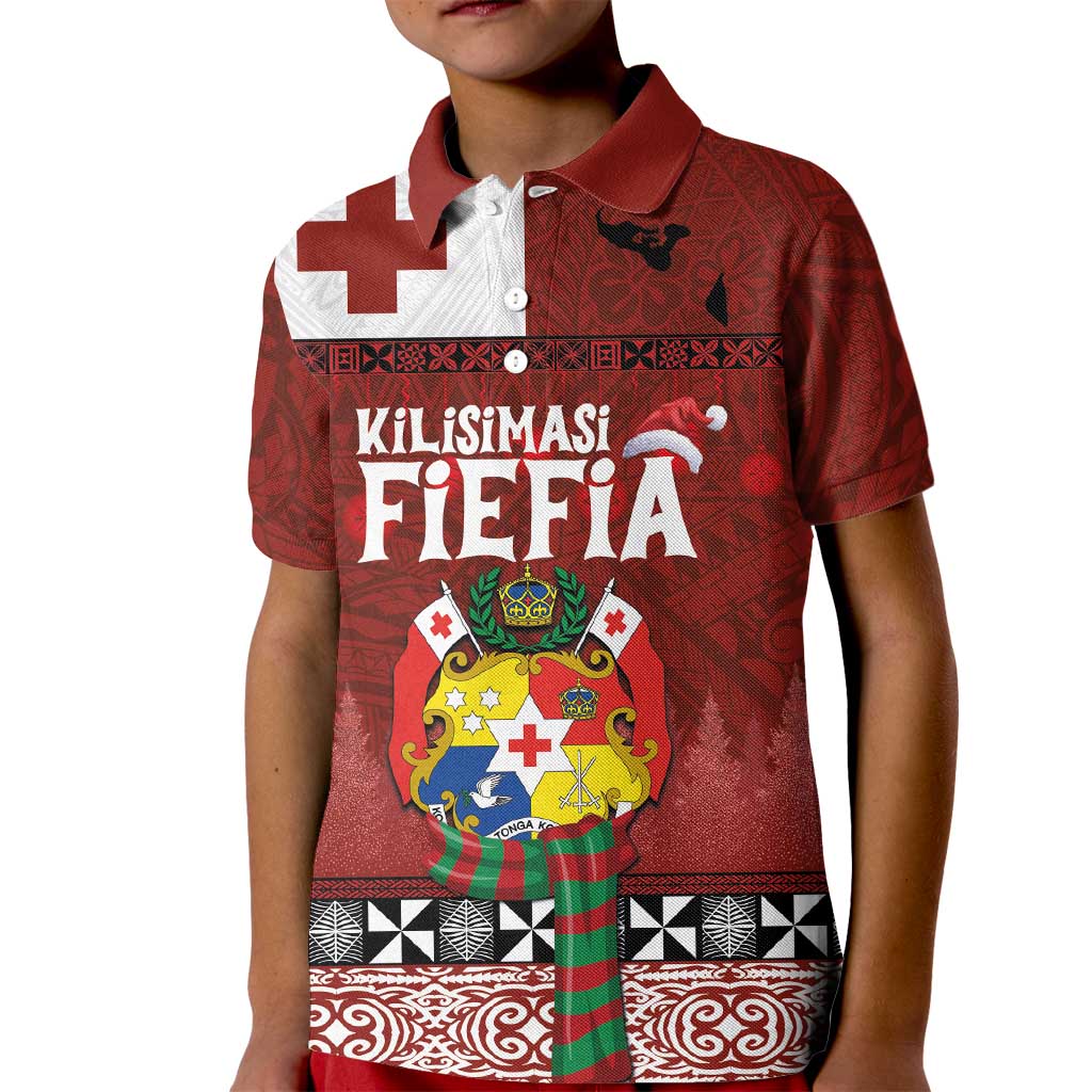 Tongan Christmas Kid Polo Shirt Kilisimasi Fiefia with Ngatu Art Tattoo LT03 Kid Red - Polynesian Pride