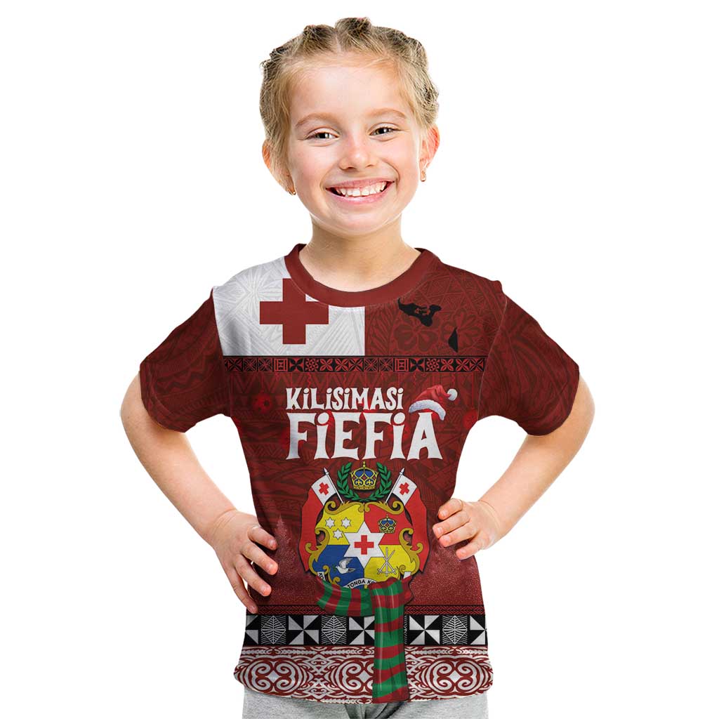 Tongan Christmas Kid T Shirt Kilisimasi Fiefia with Ngatu Art Tattoo LT03 Red - Polynesian Pride