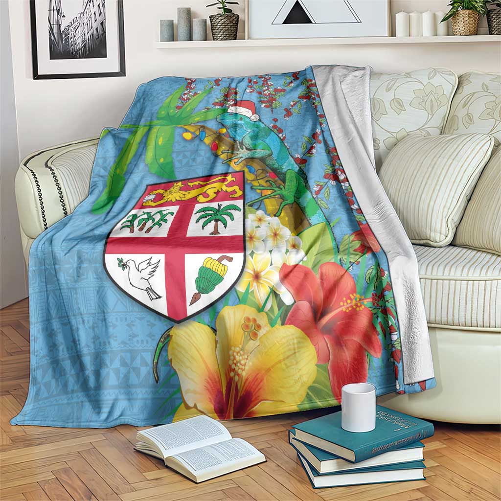 Fijians Iguana Tagimoucia Christmas Blanket Christmas Palm Tree and Hibiscus LT03 Blue - Polynesian Pride