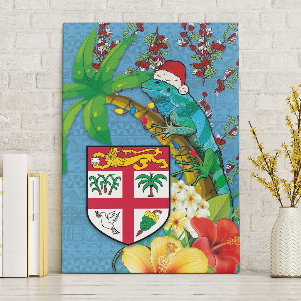 Fijians Iguana Tagimoucia Christmas Canvas Wall Art Christmas Palm Tree and Hibiscus LT03 Without Frame Blue - Polynesian Pride