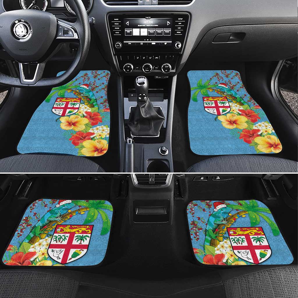 Fijians Iguana Tagimoucia Christmas Car Mats Christmas Palm Tree and Hibiscus LT03 Set 4pcs Blue - Polynesian Pride