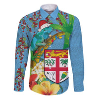 Fijians Iguana Tagimoucia Christmas Family Matching Off The Shoulder Long Sleeve Dress and Hawaiian Shirt Christmas Palm Tree and Hibiscus