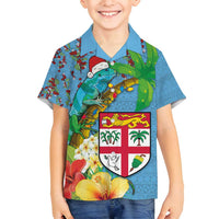 Fijians Iguana Tagimoucia Christmas Family Matching Tank Maxi Dress and Hawaiian Shirt Christmas Palm Tree and Hibiscus LT03 Son's Shirt Blue - Polynesian Pride