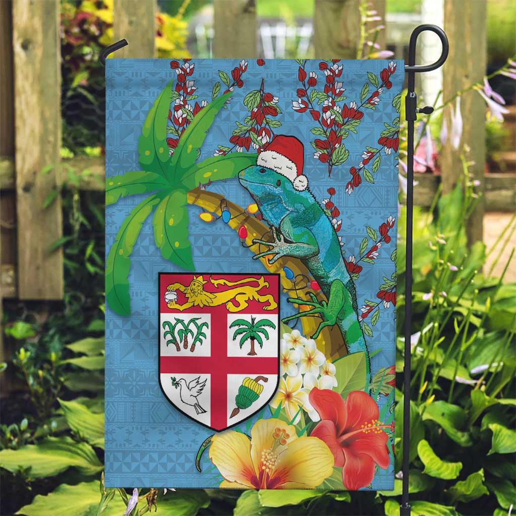 Fijians Iguana Tagimoucia Christmas Garden Flag Christmas Palm Tree and Hibiscus LT03 Garden Flag Blue - Polynesian Pride