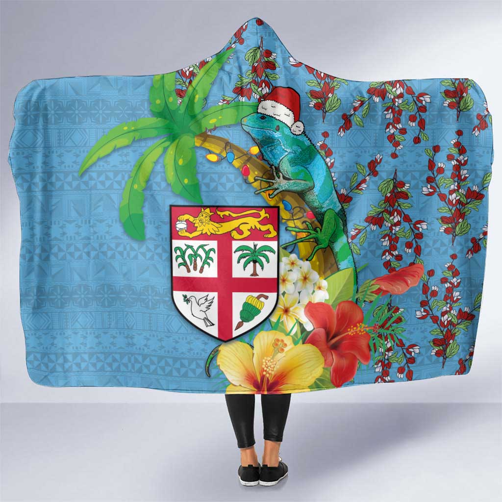 Fijians Iguana Tagimoucia Christmas Hooded Blanket Christmas Palm Tree and Hibiscus LT03 One Size Blue - Polynesian Pride