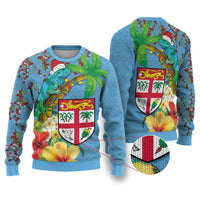 Fijians Iguana Tagimoucia Christmas Ugly Christmas Sweater Christmas Palm Tree and Hibiscus LT03 Blue - Polynesian Pride