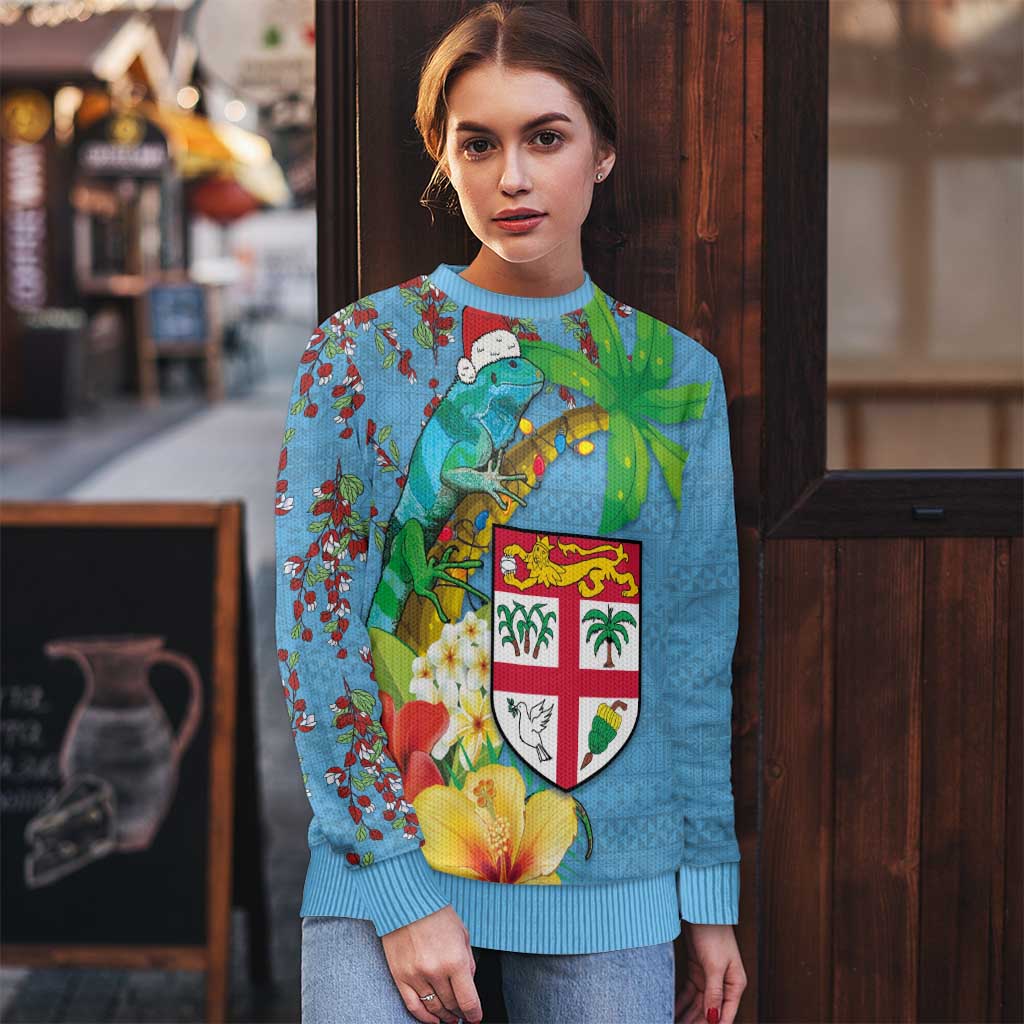 Fijians Iguana Tagimoucia Christmas Ugly Christmas Sweater Christmas Palm Tree and Hibiscus LT03 - Polynesian Pride