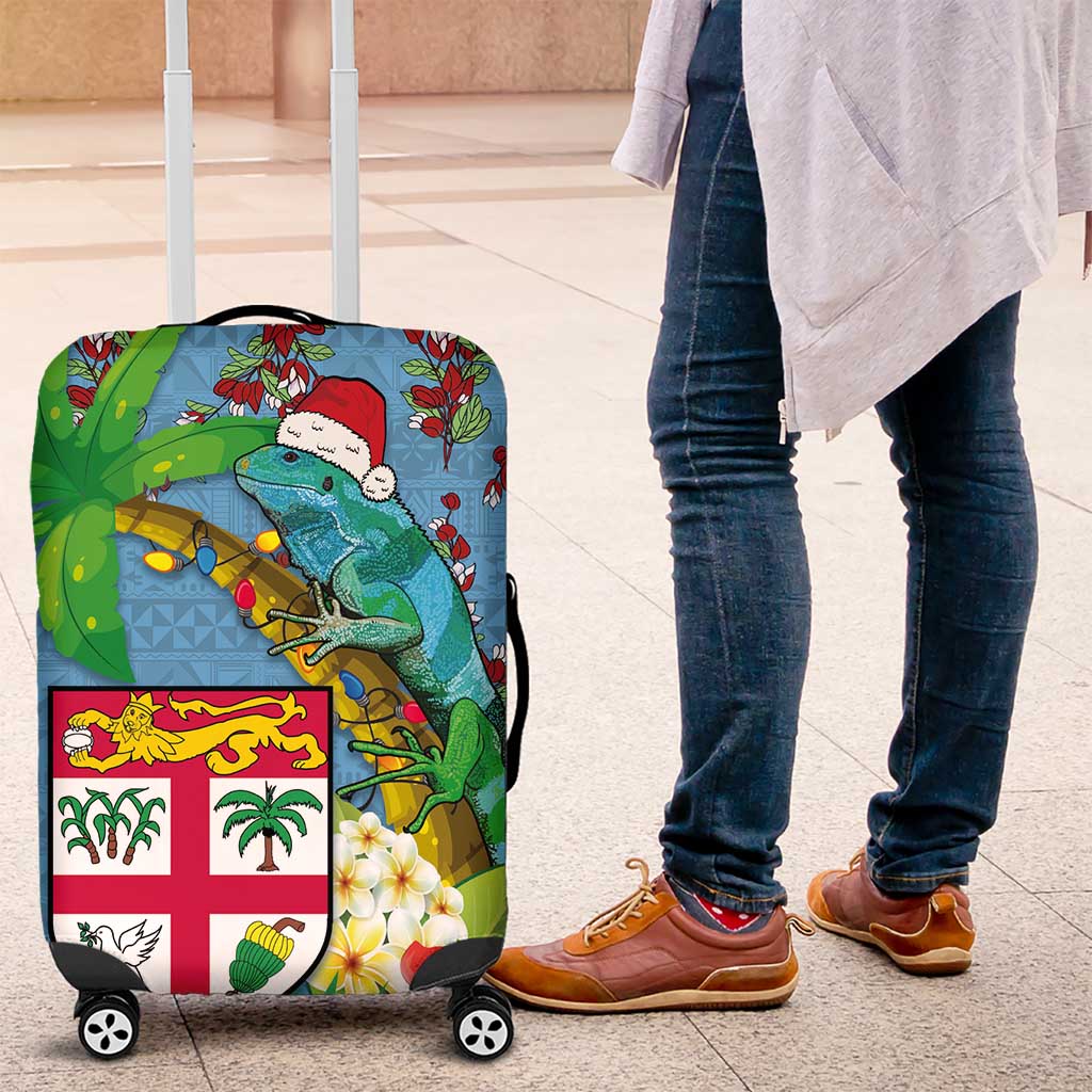 Fijians Iguana Tagimoucia Christmas Luggage Cover Christmas Palm Tree and Hibiscus LT03 Blue - Polynesian Pride