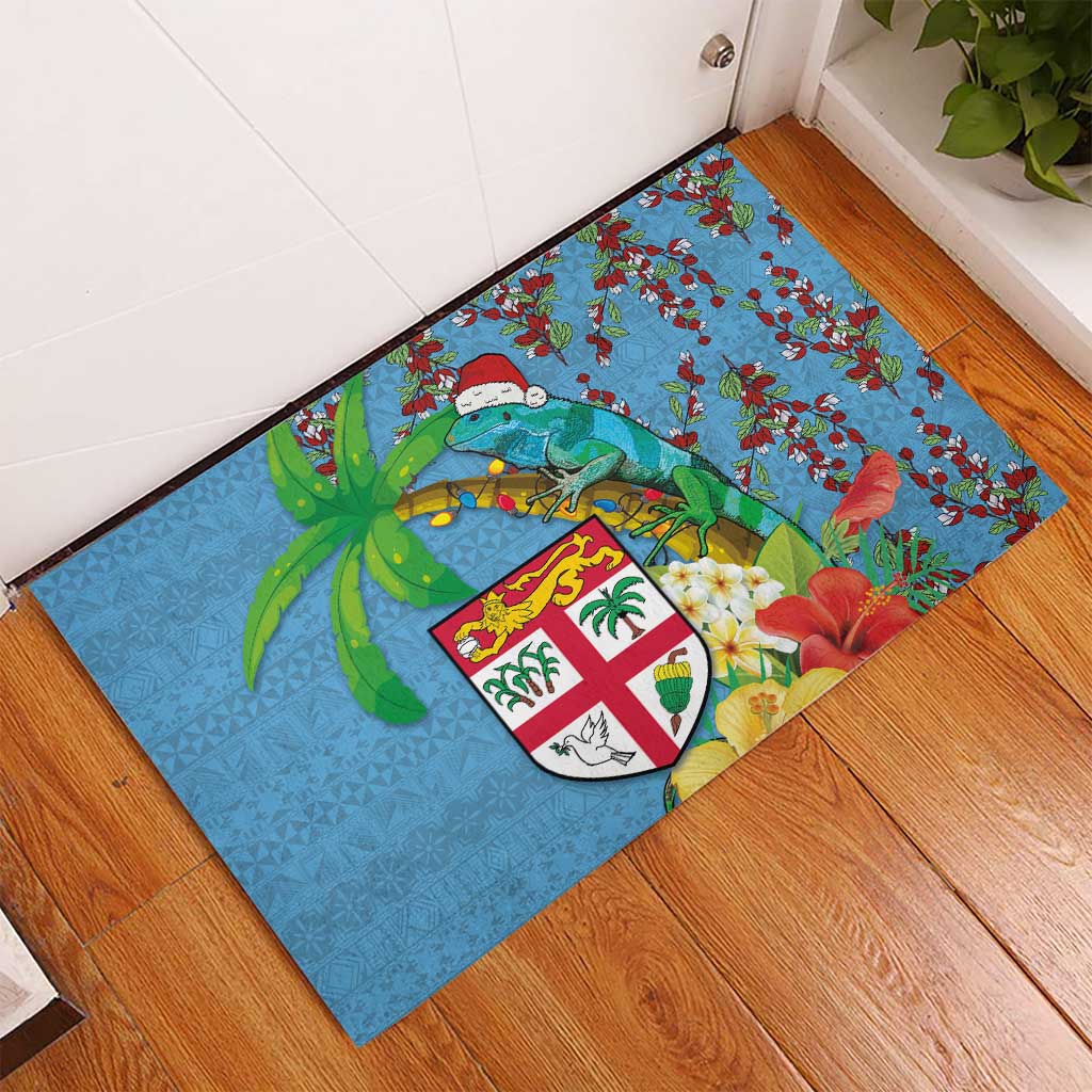 Fijians Iguana Tagimoucia Christmas Rubber Doormat Christmas Palm Tree and Hibiscus LT03 - Polynesian Pride