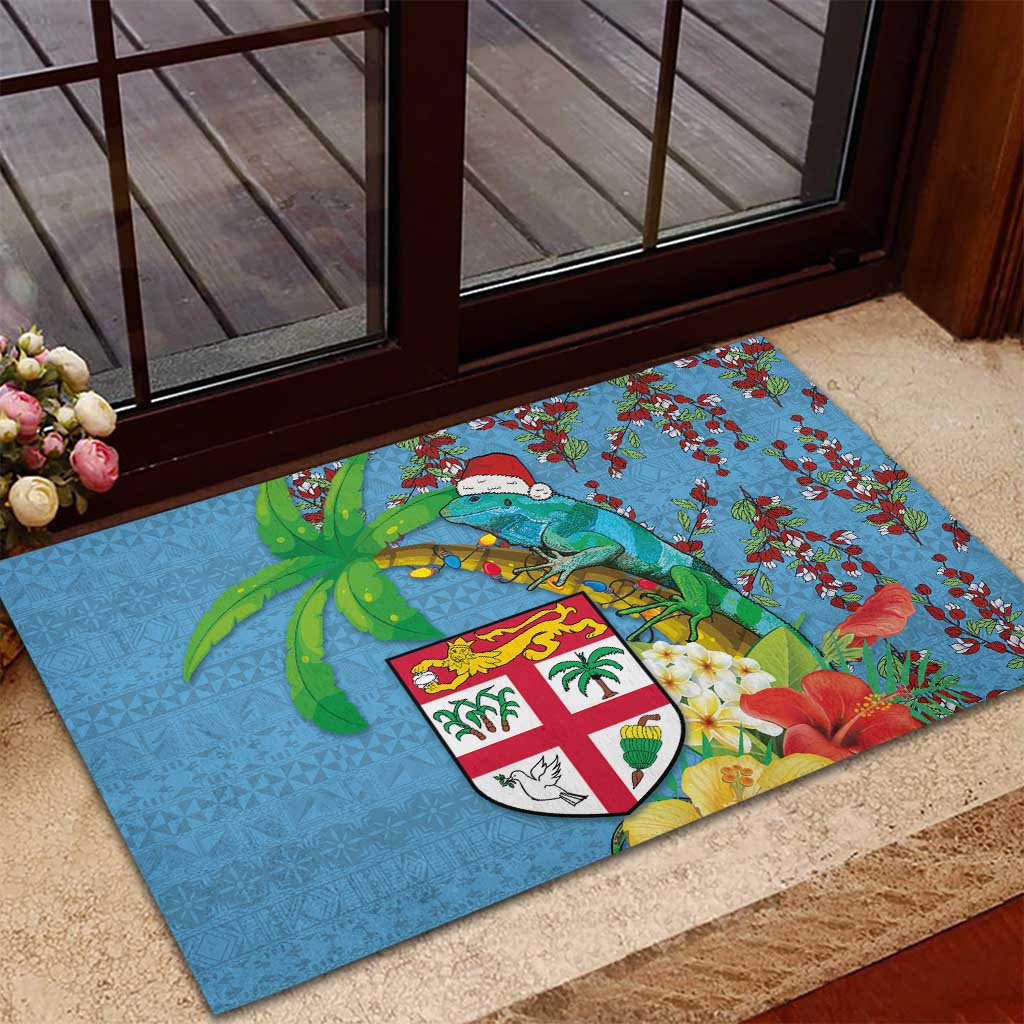 Fijians Iguana Tagimoucia Christmas Rubber Doormat Christmas Palm Tree and Hibiscus LT03 - Polynesian Pride