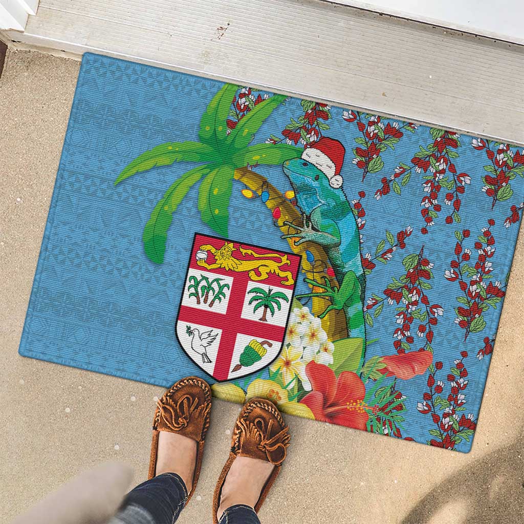 Fijians Iguana Tagimoucia Christmas Rubber Doormat Christmas Palm Tree and Hibiscus LT03 - Polynesian Pride