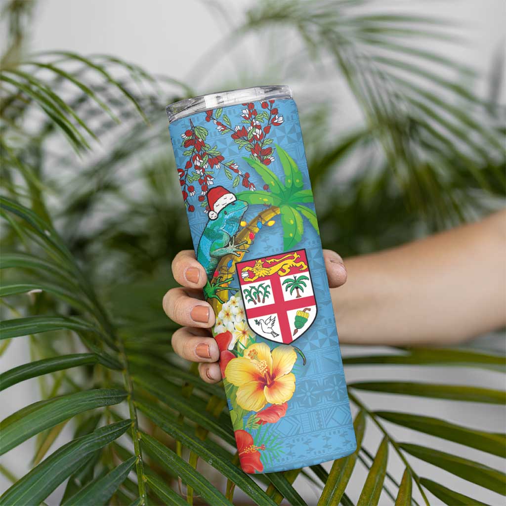 Fijians Iguana Tagimoucia Christmas Skinny Tumbler Christmas Palm Tree and Hibiscus