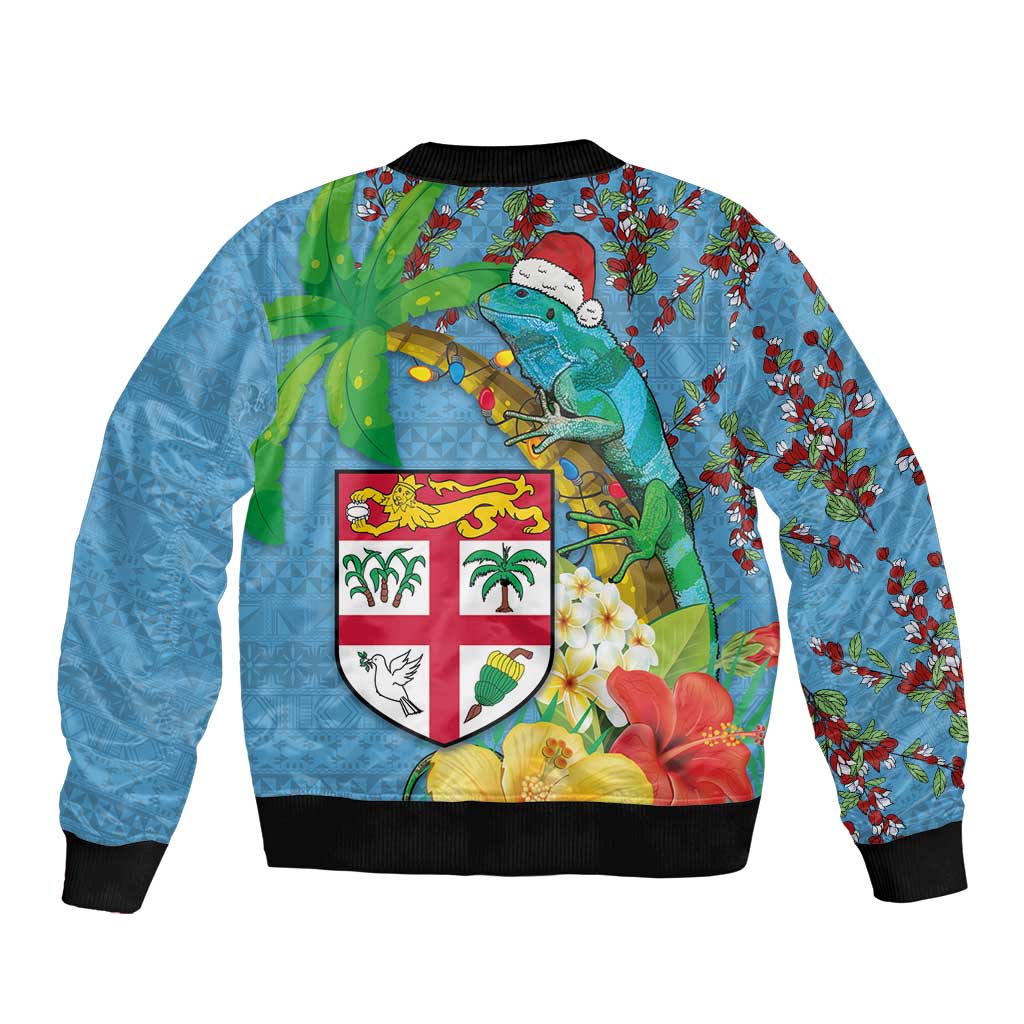 Fijians Iguana Tagimoucia Christmas Sleeve Zip Bomber Jacket Christmas Palm Tree and Hibiscus LT03 - Polynesian Pride