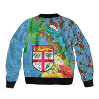 Fijians Iguana Tagimoucia Christmas Sleeve Zip Bomber Jacket Christmas Palm Tree and Hibiscus LT03 - Polynesian Pride
