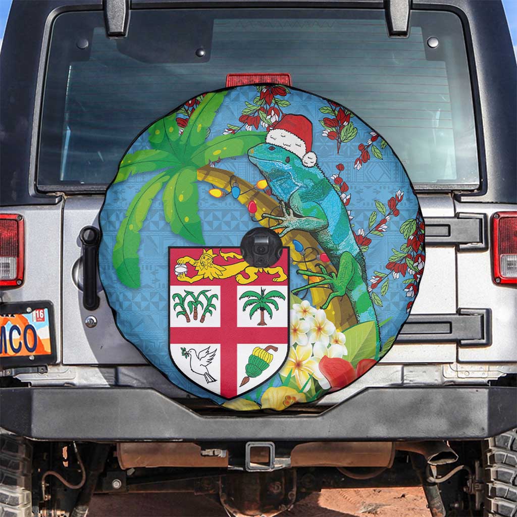 Fijians Iguana Tagimoucia Christmas Spare Tire Cover Christmas Palm Tree and Hibiscus LT03 Blue - Polynesian Pride