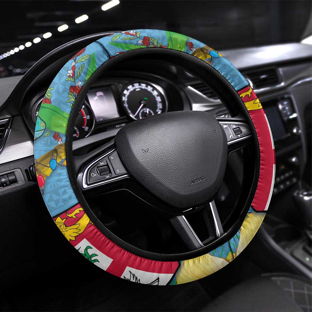 Fijians Iguana Tagimoucia Christmas Steering Wheel Cover Christmas Palm Tree and Hibiscus LT03 Universal Fit Blue - Polynesian Pride