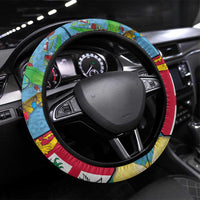 Fijians Iguana Tagimoucia Christmas Steering Wheel Cover Christmas Palm Tree and Hibiscus LT03 Universal Fit Blue - Polynesian Pride