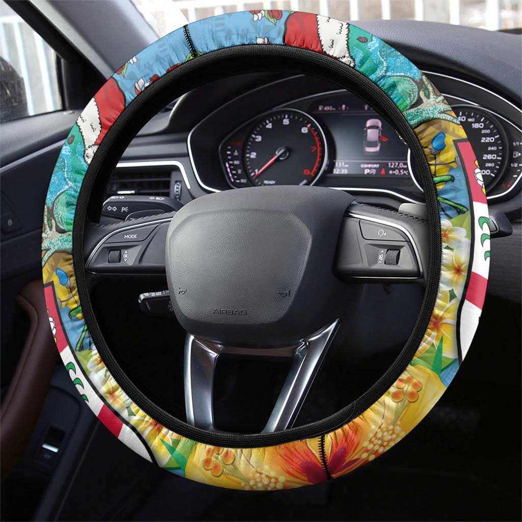 Fijians Iguana Tagimoucia Christmas Steering Wheel Cover Christmas Palm Tree and Hibiscus LT03 - Polynesian Pride