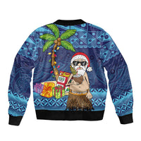 The Funny Santa Wears Sulu Christmas Bomber Jacket Fijian Christmas Palm Tree With Masi Art Tattoo LT03 - Polynesian Pride