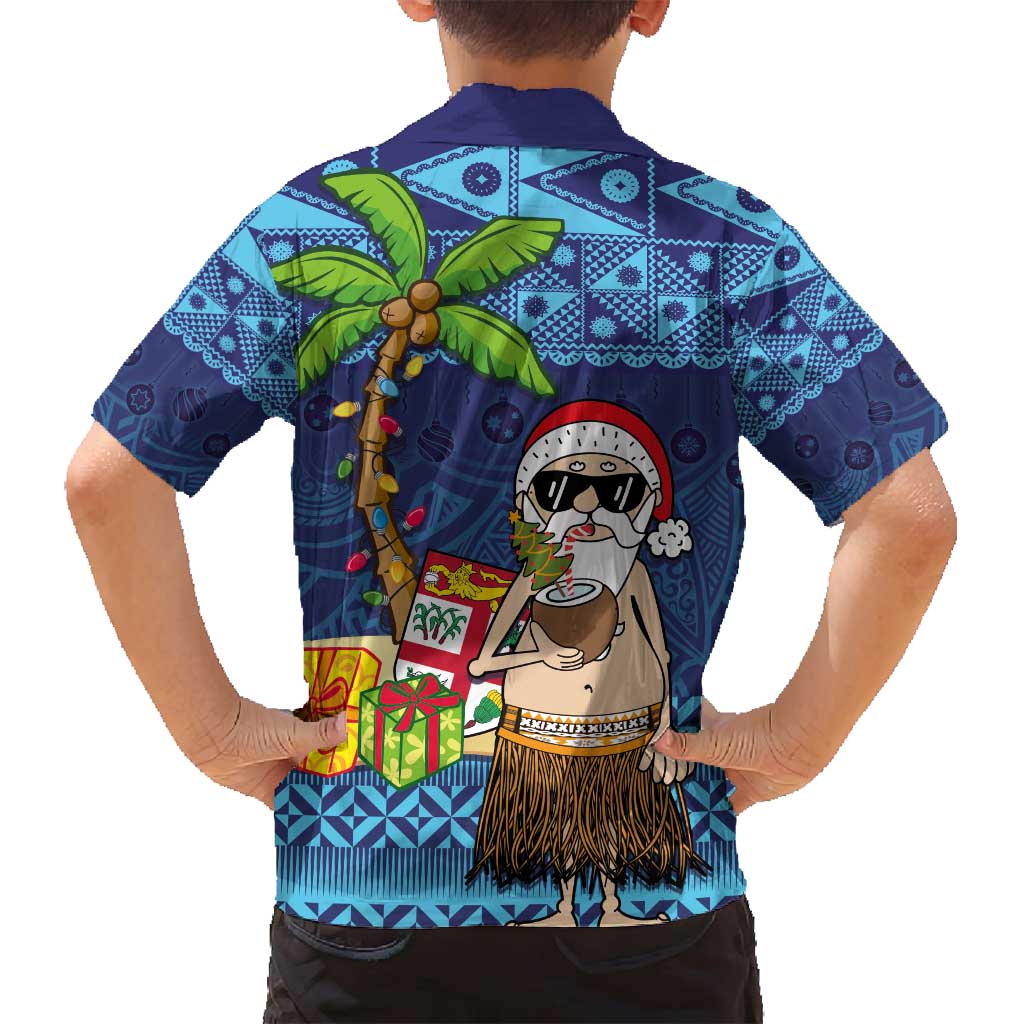 The Funny Santa Wears Sulu Christmas Family Matching Tank Maxi Dress and Hawaiian Shirt Fijian Christmas Palm Tree With Masi Art Tattoo LT03 - Polynesian Pride