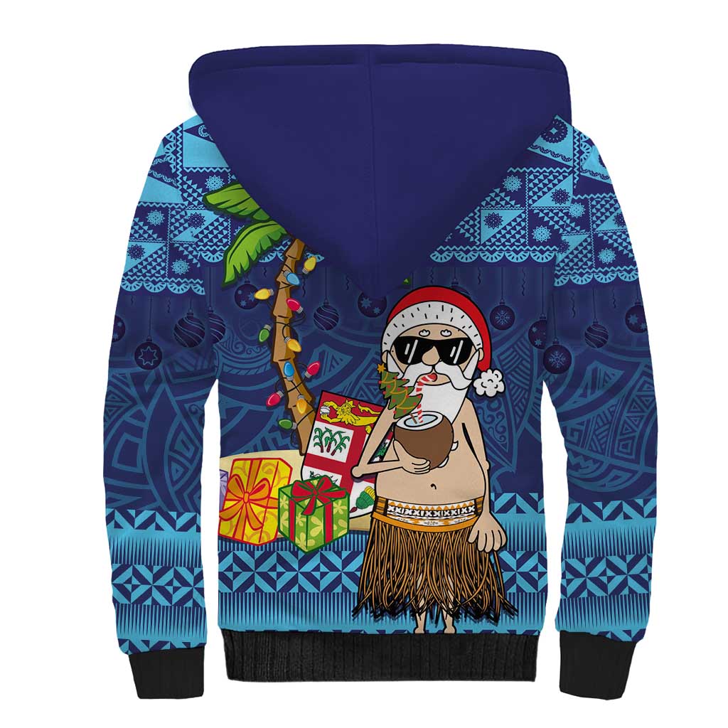 The Funny Santa Wears Sulu Christmas Sherpa Hoodie Fijian Christmas Palm Tree With Masi Art Tattoo