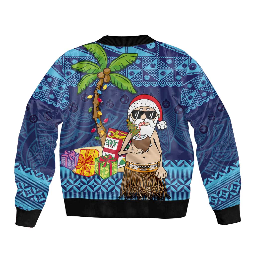 The Funny Santa Wears Sulu Christmas Sleeve Zip Bomber Jacket Fijian Christmas Palm Tree With Masi Art Tattoo LT03 - Polynesian Pride