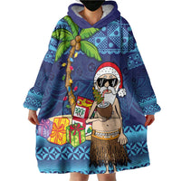 The Funny Santa Wears Sulu Christmas Wearable Blanket Hoodie Fijian Christmas Palm Tree With Masi Art Tattoo