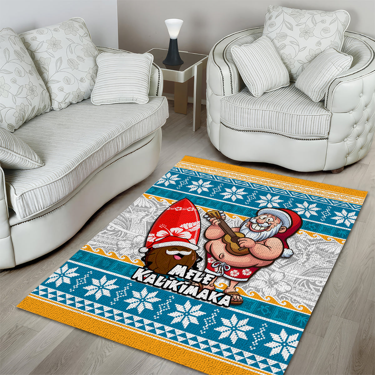 Hawaii Mele Kalikimaka Area Rug Funny Santa and Coconut Mix Kakau Pattern LT03 - Polynesian Pride