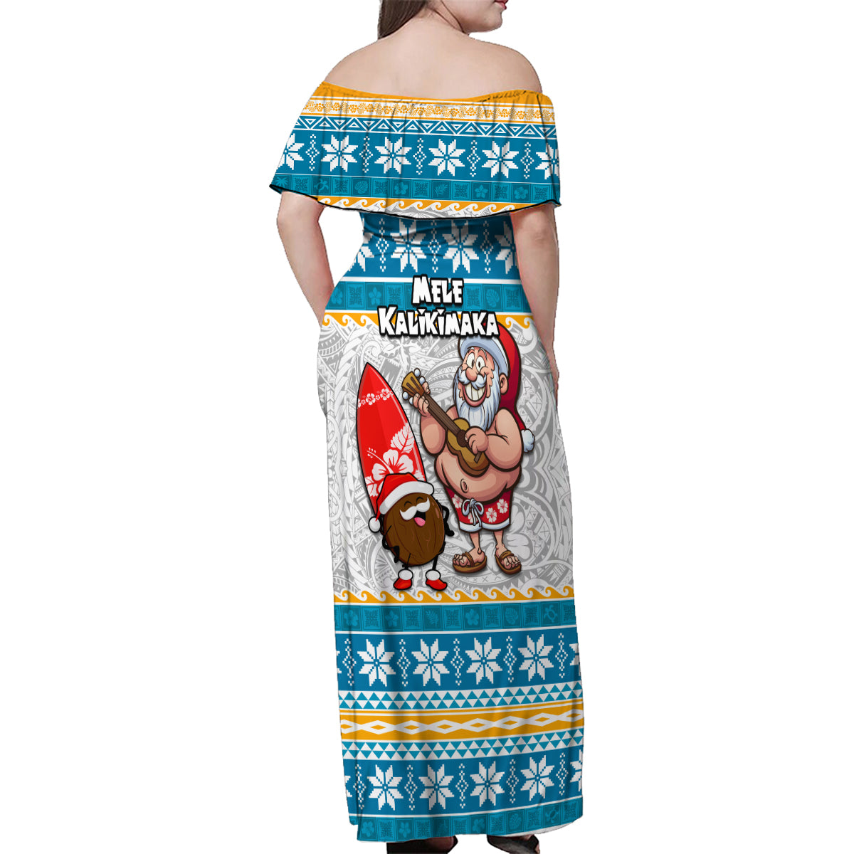 Hawaii Mele Kalikimaka Family Matching Off Shoulder Maxi Dress and Hawaiian Shirt Funny Santa and Coconut Mix Kakau Pattern LT03 - Polynesian Pride