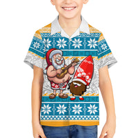 Hawaii Mele Kalikimaka Kid Hawaiian Shirt Funny Santa and Coconut Mix Kakau Pattern LT03 Kid Blue - Polynesian Pride