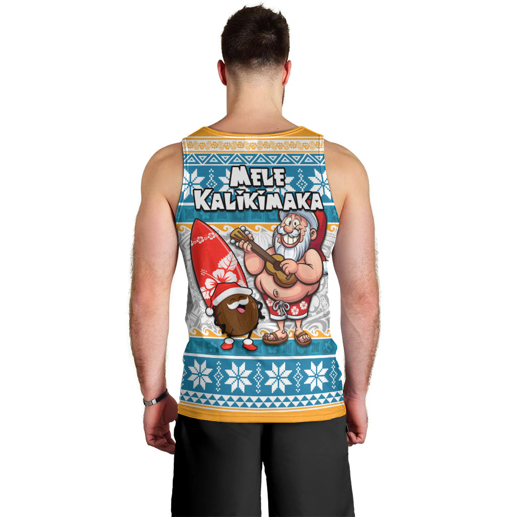 Hawaii Mele Kalikimaka Men Tank Top Funny Santa and Coconut Mix Kakau Pattern LT03 - Polynesian Pride