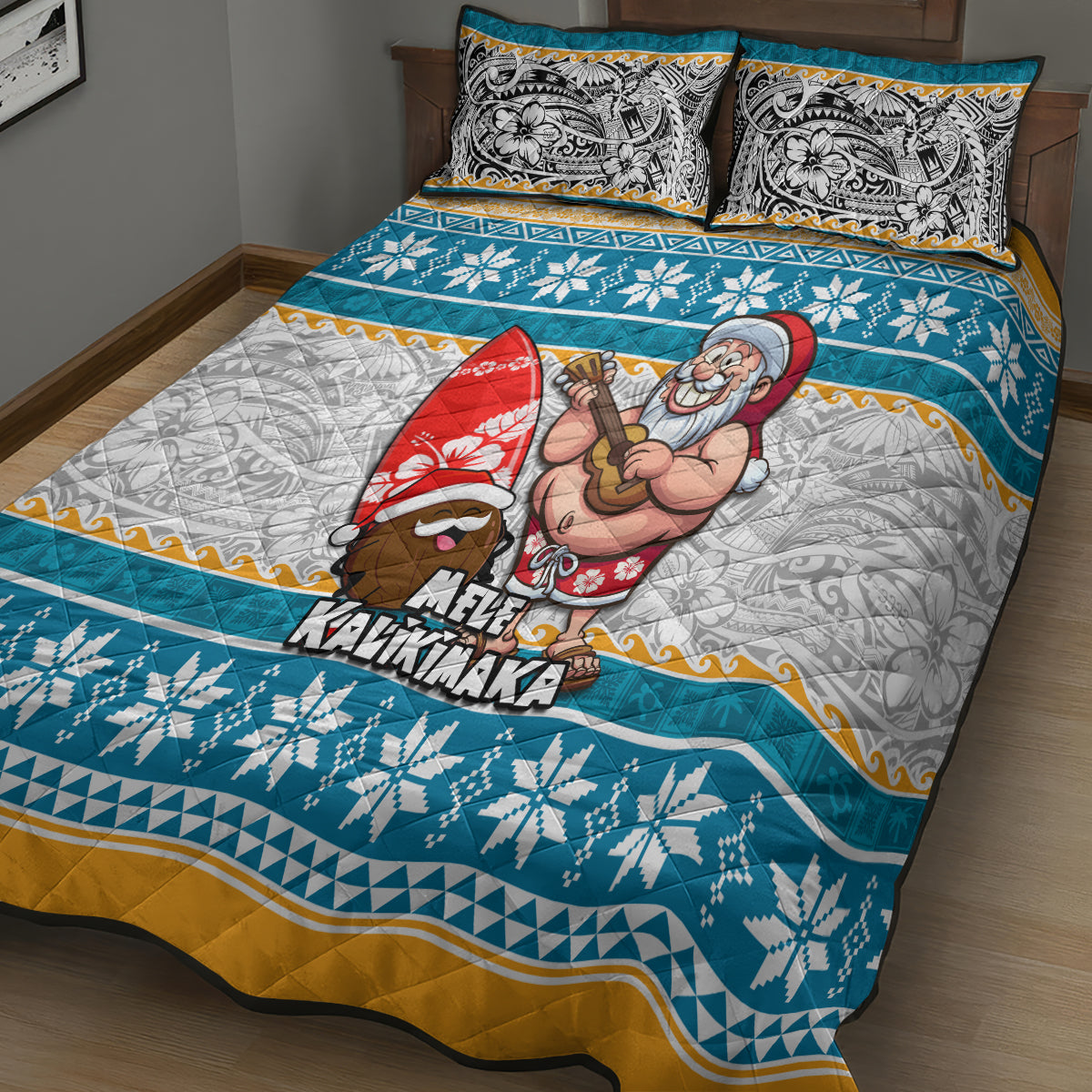 Hawaii Mele Kalikimaka Quilt Bed Set Funny Santa and Coconut Mix Kakau Pattern LT03 - Polynesian Pride