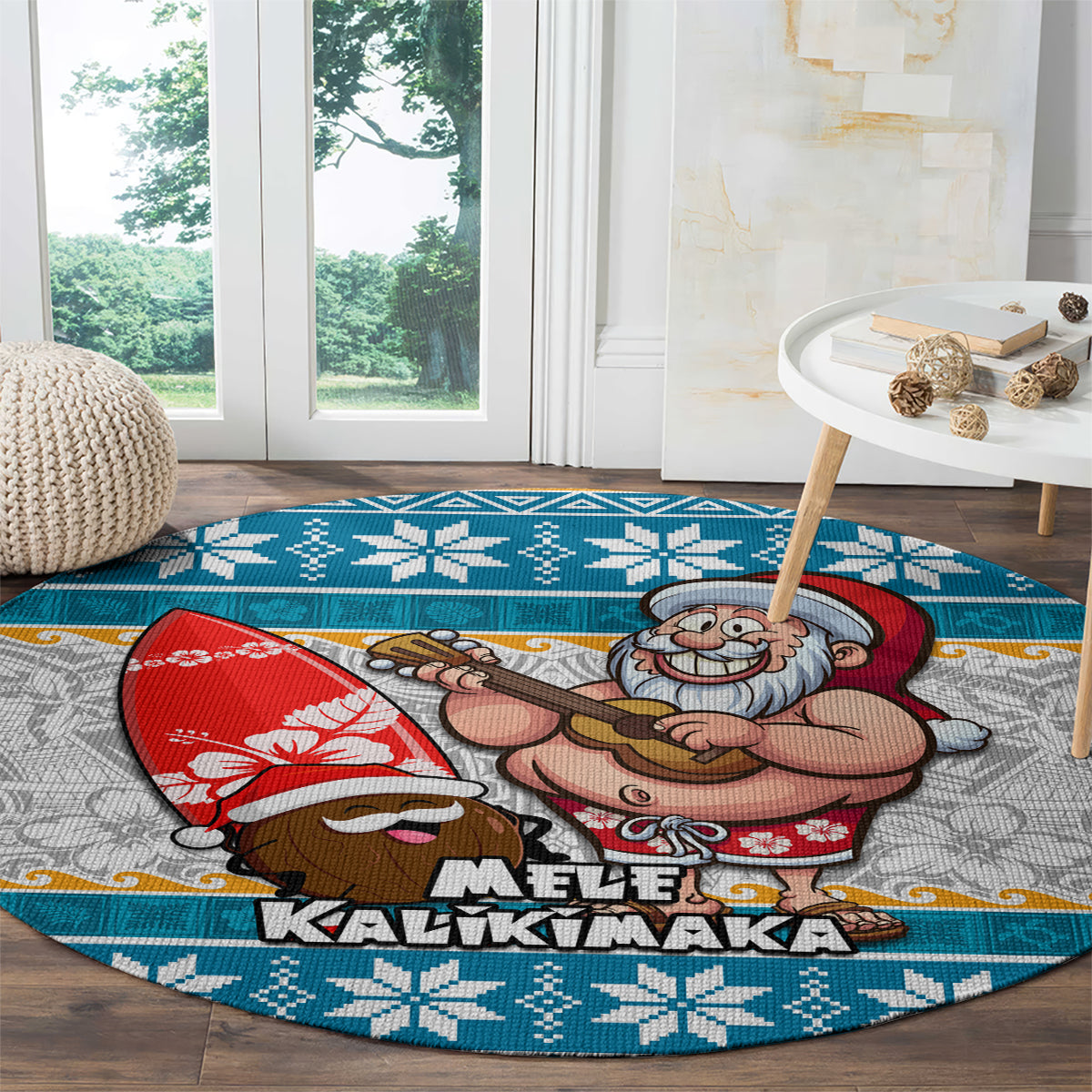 Hawaii Mele Kalikimaka Round Carpet Funny Santa and Coconut Mix Kakau Pattern LT03 - Polynesian Pride