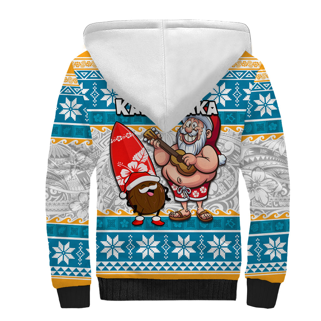 Hawaii Mele Kalikimaka Sherpa Hoodie Funny Santa and Coconut Mix Kakau Pattern LT03 - Polynesian Pride
