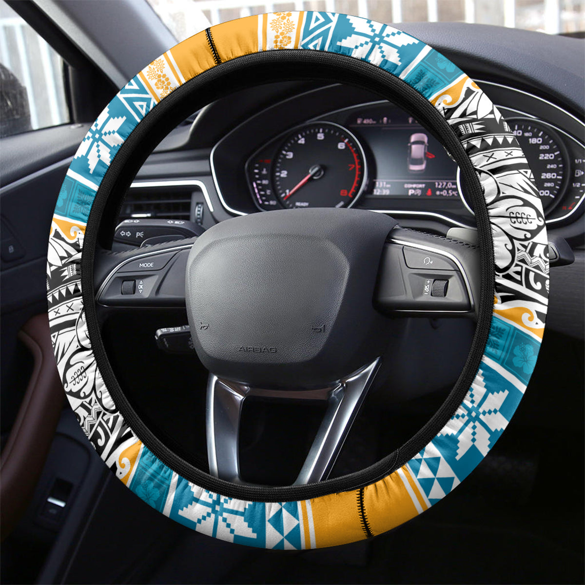 Hawaii Mele Kalikimaka Steering Wheel Cover Funny Santa and Coconut Mix Kakau Pattern