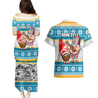 Custom Hawaii Mele Kalikimaka Couples Matching Puletasi Dress and Hawaiian Shirt Funny Santa and Coconut Mix Kakau Pattern LT03 - Polynesian Pride