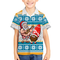 Custom Hawaii Mele Kalikimaka Family Matching Summer Maxi Dress and Hawaiian Shirt Funny Santa and Coconut Mix Kakau Pattern LT03 Son's Shirt Blue - Polynesian Pride