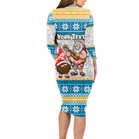 Custom Hawaii Mele Kalikimaka Long Sleeve Bodycon Dress Funny Santa and Coconut Mix Kakau Pattern LT03 - Polynesian Pride