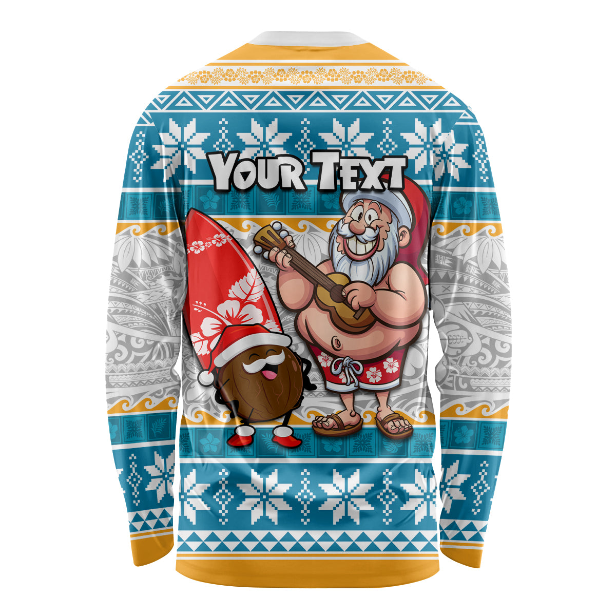 Custom Hawaii Mele Kalikimaka Long Sleeve Shirt Funny Santa and Coconut Mix Kakau Pattern LT03 - Polynesian Pride