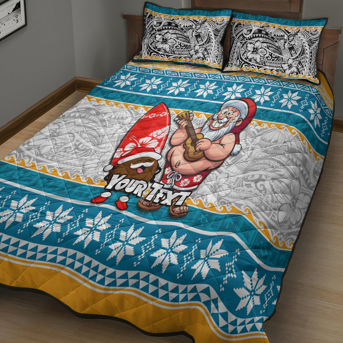 Custom Hawaii Mele Kalikimaka Quilt Bed Set Funny Santa and Coconut Mix Kakau Pattern LT03 - Polynesian Pride