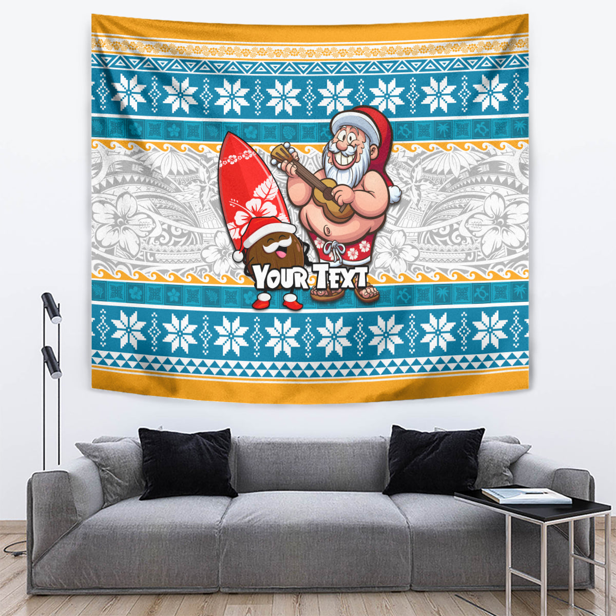 Custom Hawaii Mele Kalikimaka Tapestry Funny Santa and Coconut Mix Kakau Pattern LT03 - Polynesian Pride