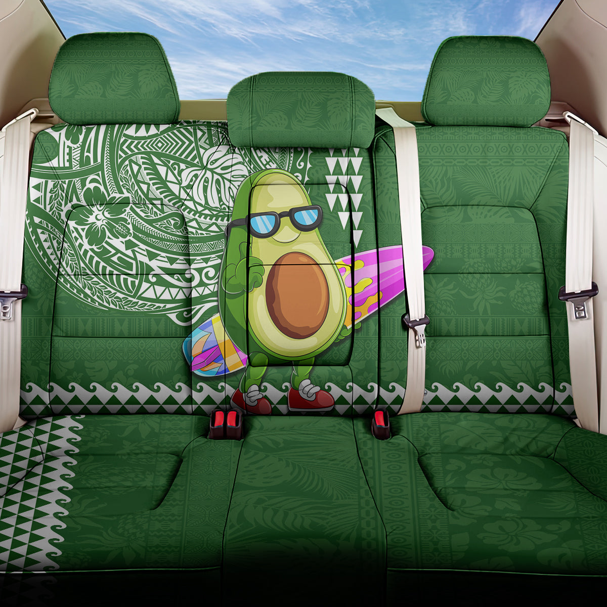 Hawaii Back Car Seat Cover Aloha Funny Avocado Mix Kakau Hawaiian Tribal LT03 One Size Green - Polynesian Pride